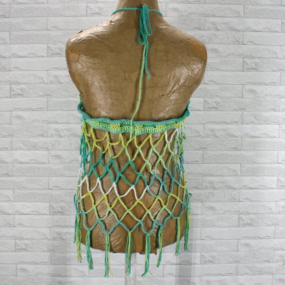 HAND CRAFTED Crochet Skirt Crop Top Set Mermaidcore Maxi Aqua One Size - Picture 8 of 16